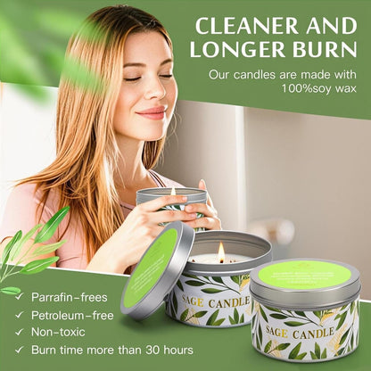 Sage Candles Gift Set, 4 Pack Soy Wax Scented Sage Candle for Cleansing5