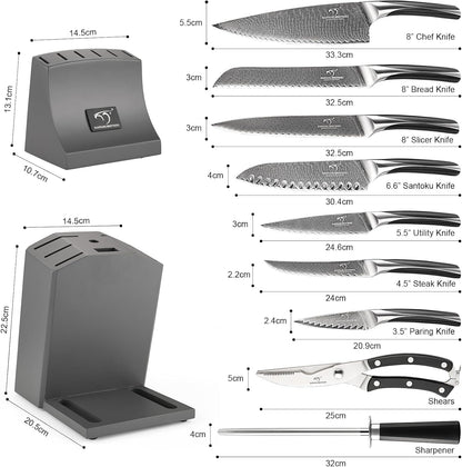 15-Piece Damascus Knife Set with Block, VG10 Steel Core | 67-Layer Damascus, Hrc60±2 Razor-Sharp, Abs Ergonomic Handle, Detachable Easy-Clean Block, for Daily Meal Prep & Home Cooking2