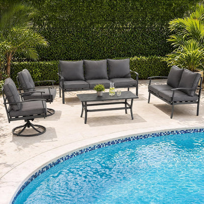 5-Piece Metal Patio Sectional Set, Coffee Table & Washable Cushions, Grey1
