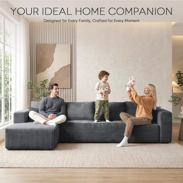 106" Corduroy Boneless Modular Sectional Sofa, Cloud-Louch Deep Seat Sofa with Left Chaise for Living Room & Bedroom（L-Shaped Left Hand Facing ）5