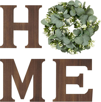 Home Sign Wall Decor, Farmhouse Wood Letters Eucalyptus for O, Brown | Rustic Wood Artificial Eucalyptus, Hanging Home Sign Wall Art, Housewarming Gift, Kitchen Living Room Entryway Apartment1