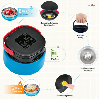 Game Bento Box for Kids, Lunch Box with Thermo(9Oz Food Jar), Folding Spoon, Removable Divider & Sauce Cup, Lunch Box Kids for School,Travel, Bpa-Free & Realistic Shape(Blue-Red)3