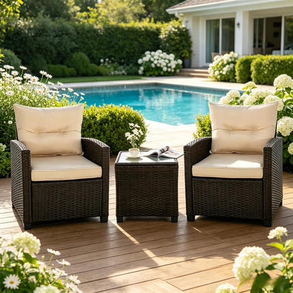 3 Pieces Patio Furniture Set,Outdoor Wicker Table and Chairs3