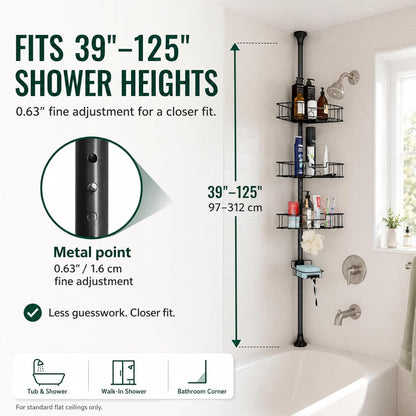 Shower Caddy Tension Pole, 4-Tier Heavy Duty Corner Organizer, 39-125 Inch3