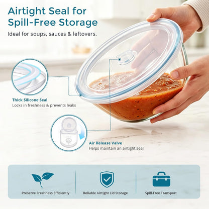 Glass Mixing Bowls with Airtight Lids Set for Cooking Prep Serving4