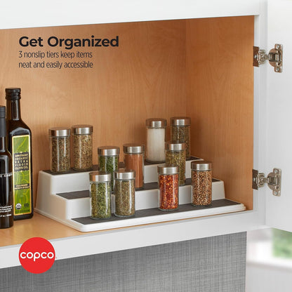 3-Tier Spice Rack Organizer for Cabinet - 15 Inch Non-Skid Pantry Organizer and Storage Shelf for Spices, Canned Goods, Seasonings - White and Gray Kitchen Cabinet Organizer4