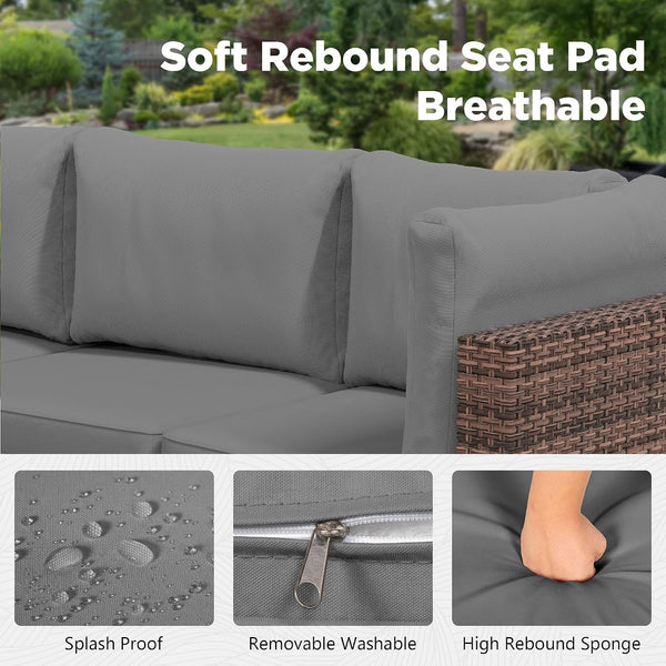 Patio Furniture Set with Rain Cover,7 Pieces Outdoor Wicker Rattan Patio Furniture, Wicker Rattan Outdoor Sectional Sofa Set with Coffee Table for Garden, Poolside Taupe-Grey3