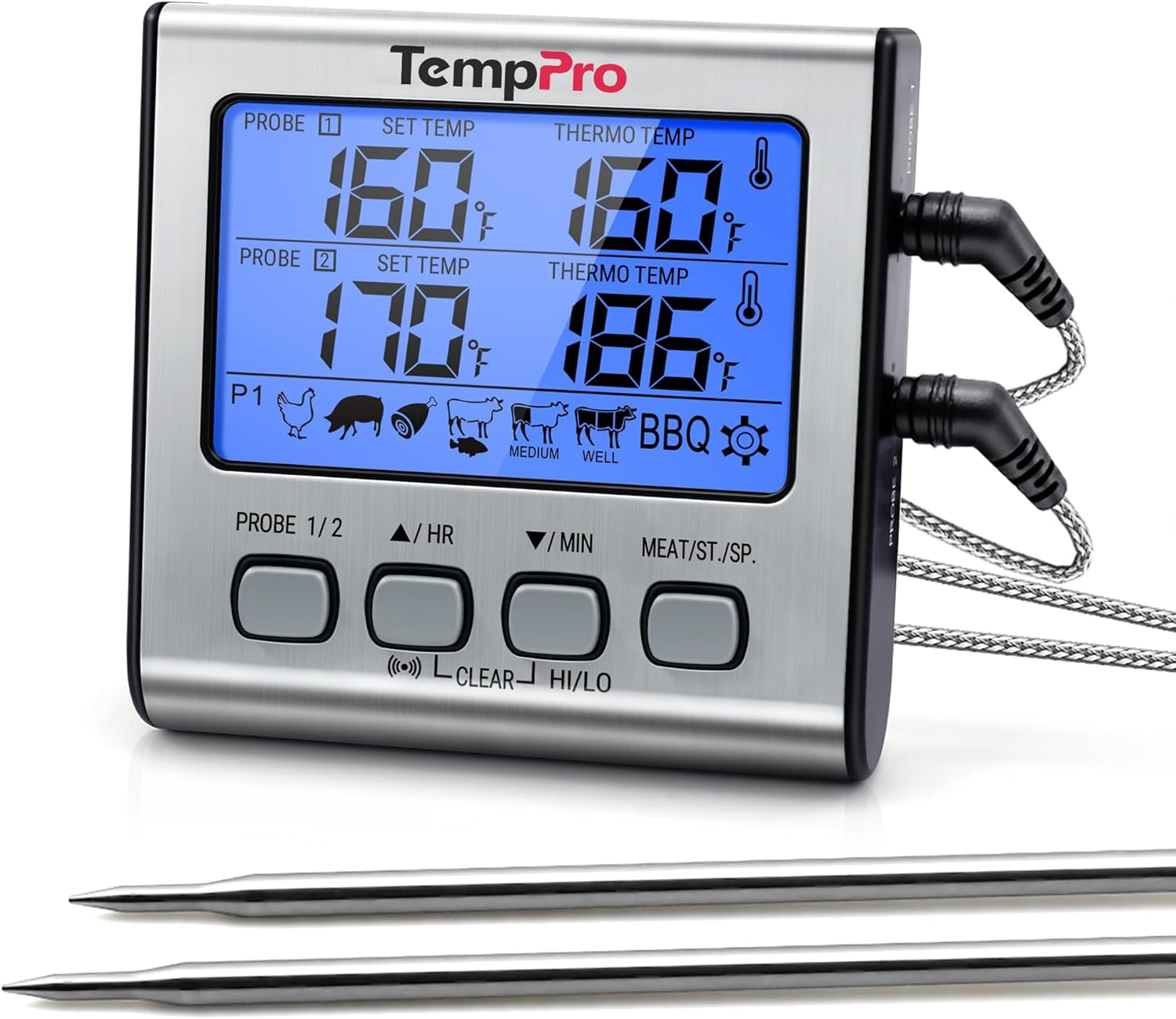 temptrack-digital-cooking-meat-thermometer-with-dual-meat-probe-large-lcd-backlight-high-low-temperature-alarm-kitchen-food-thermometer-with-timer-mode-for-smoker-grill-oven-bbq-silver