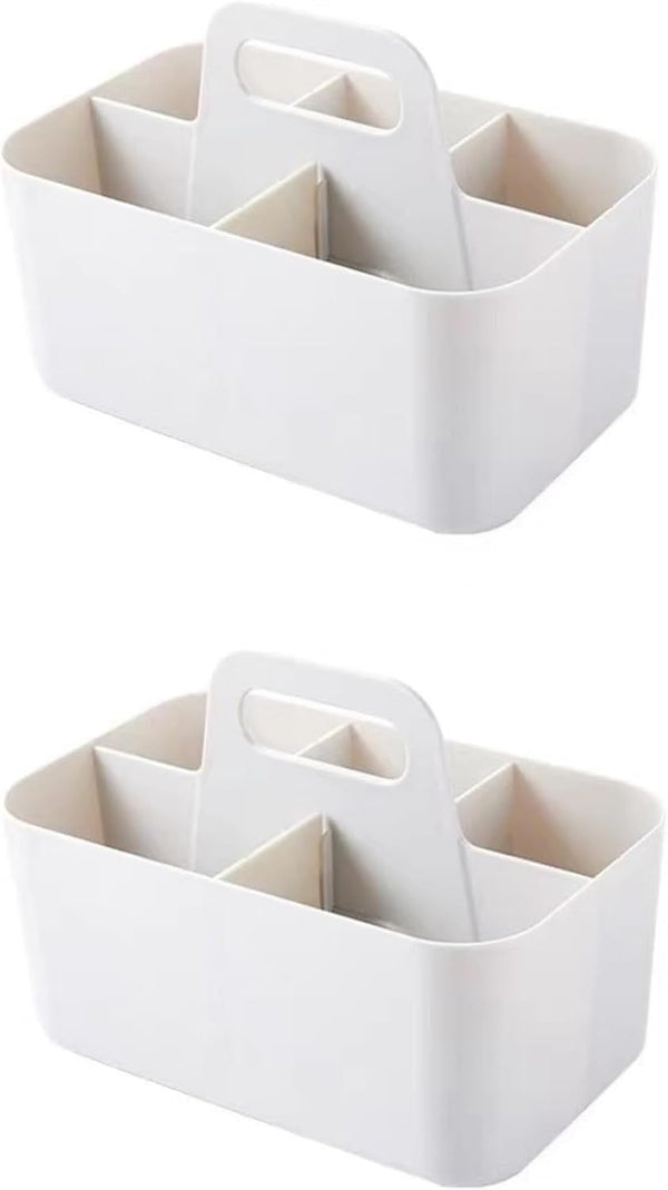 (2 Pack Plastic Shower Caddy Portable, Portable Basket with Handle Storage Organizer, Stackable 5 Compartments, 9.76" X 6" X 6.7", White1