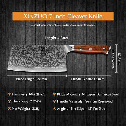 7 Inch Chinese Meat Cleaver Knife – 67 Layers Damascus Steel Butcher Knife, Ultra Sharp Kitchen Cleaver for Meat & Vegetable, with Natural Rosewood Handle3