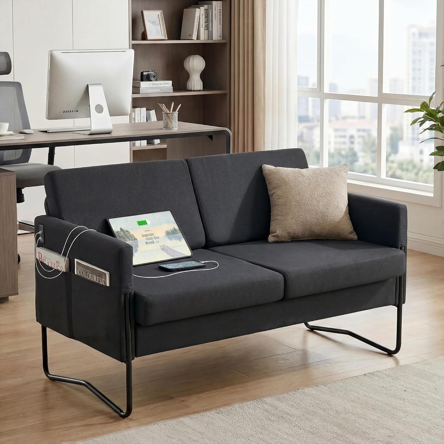 51-small-black-loveseat-sofa-with-usb-ports-mini-couch-for-living-room