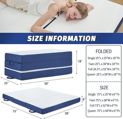 Foldable Mattress Queen Size, 6" Trifold Mattress Futon Murphy Bed,White2