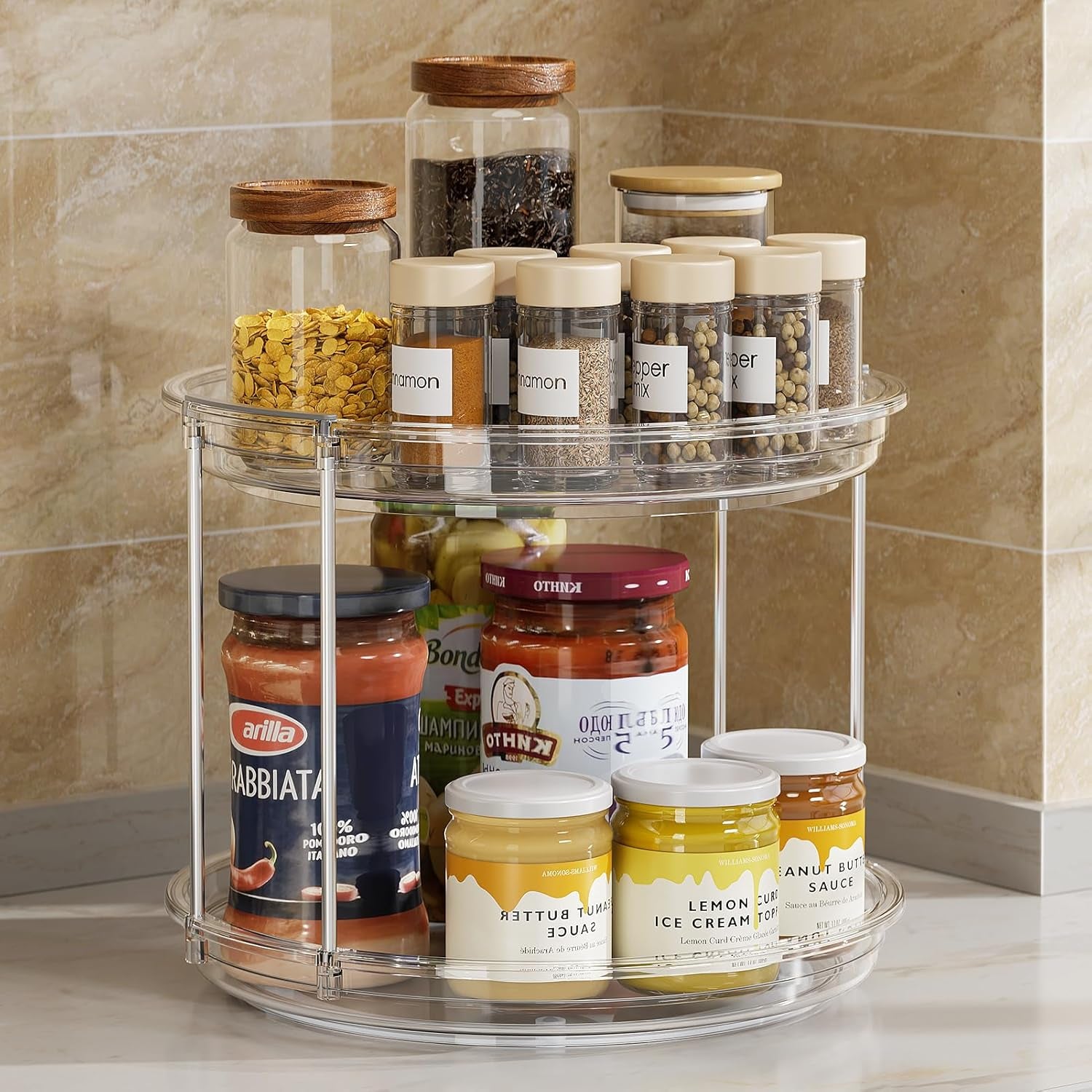 2-tier-lazy-susan-turntable-organizer-9-25-rotating-spice-rack-organization-for-cabinet-kitchen-pantry-countertop-bathroom-vanity-medicine-cabinet-organizer-clear