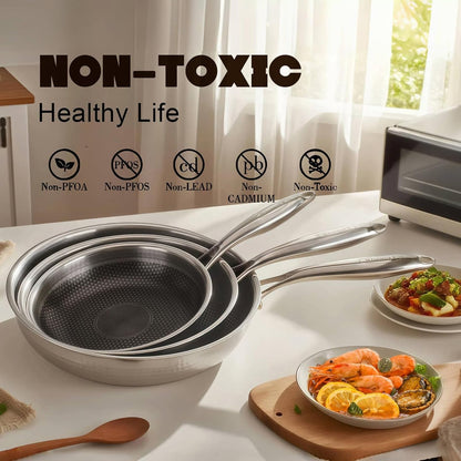Hybrid 8 10 12 Inch Stainless Steel Non Stick Skillet Set | PFOA Free Cookware, Dishwasher and Oven Safe, Induction Compatible7