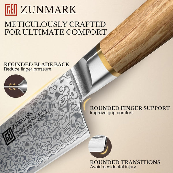 8 Inch Chef Knife, 67-Layer Damascus Steel Pro Kitchen Knife with Unique Hybrid Octagonal-Oval Olive Wood Handle, 10Cr15Comov Super Steel, Ultra-Sharp 13° Blade3