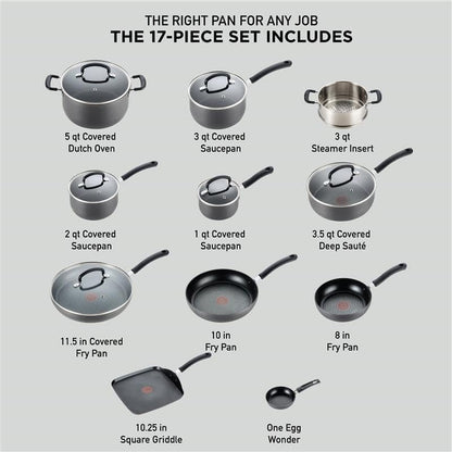 Ultimate Hard Anodized Nonstick Pots and Pans Set 17 Piece, Nonstick Cookware Set with Fry Pan, Saucepans, Saute-Pan, Griddle, Dishwasher Safe, Onyx2