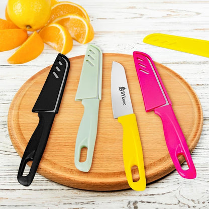 8 Pieces Paring Knives (4PCS Peeling Knives and 4PCS Knife Sheath), Ultra Sharp Vegetable and Fruit Knife,German Steel Small Kitchen Knife with PP Plastic Ergonomic Handle6