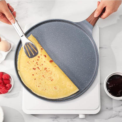 10 Inch Nonstick Crepe Pan Granite Coating Pancake Pan Gray | Swiss Granite Coating Dosa Pan Pancake Flat Skillet Tawa Griddle with Stay-Cool Handle, Induction Compatible7