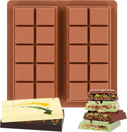 Dubai Chocolate Molds 1 Inch Deep, Silicone Chocolate Bar Mold – Non-Stick, Flexible, Large and Thick Homemade Chocolates, Candies, and Desserts - Set of 11