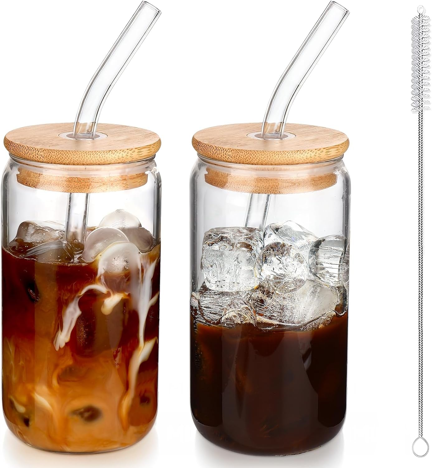 iced-coffee-cups-with-lids-2-pcs-16-oz-glass-cups-with-lids-and-straws-as-coffee-bar-accessories-beer-drinking-glasses-reusable-glass-tumbler-cute-coffee-cups-for-coffee-juice-gifts