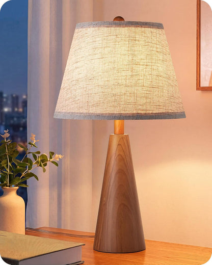 Mid Century Table Lamp, Tapered Walnut Wood Base, E26 Socket1