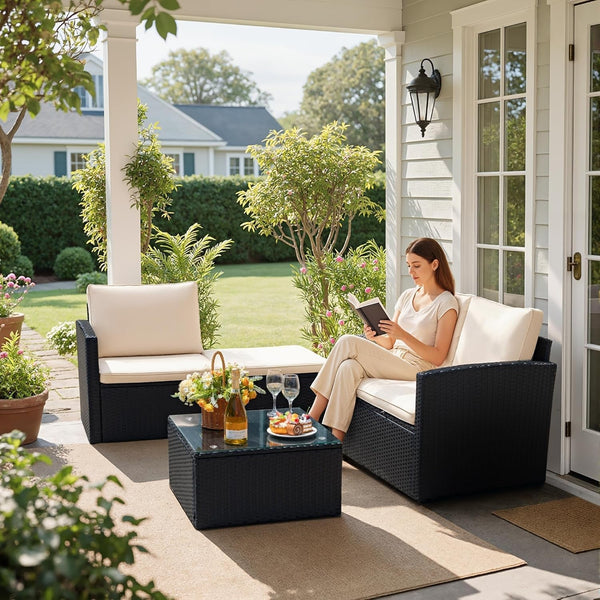 Patio Sofa,4 Pieces Outdoor Furniture Set,Wicker Sectional Couch8