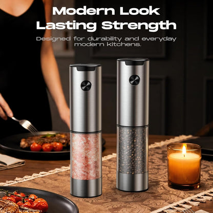 Electric Salt and Pepper Grinder Set, Battery Automatic Salt and Pepper Shaker with Adjustable Coarseness, Large Capacity Pepper Mill with LED Kitchen Appliances(Battery-Stainless Steel)6