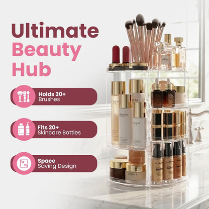 360 Rotating Makeup Organizer Countertop, Adjustable Shelf, Clear | Cosmetic Perfume Skincare Storage, Vanity Countertop2