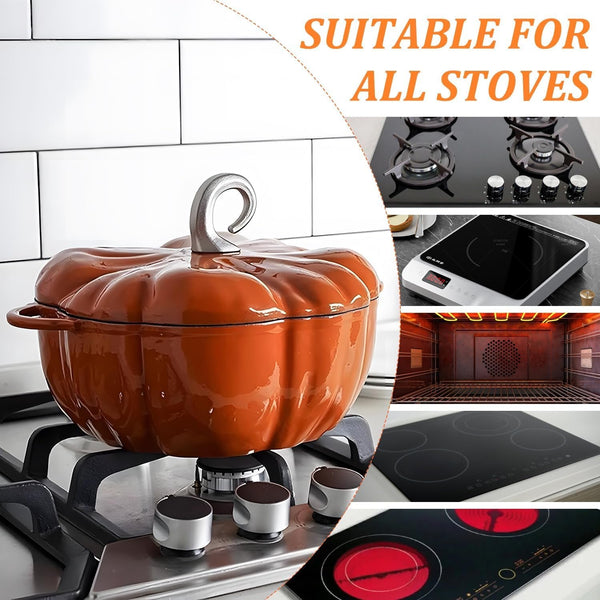 Pumpkin Cast Iron Dutch Oven, 4Qt Enamel Cast Iron Cooking Pot with Lid | Pumpkin-Shaped Cocotte, Soup Pot - Serves 3-5, Christmas Thanksgiving Decor Gift, for Various Stoves7