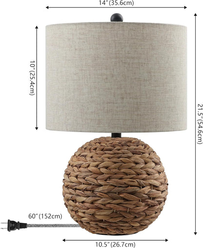 Camilo Coastal Woven Rattan Globe Table Lamp 21.5", Brown3