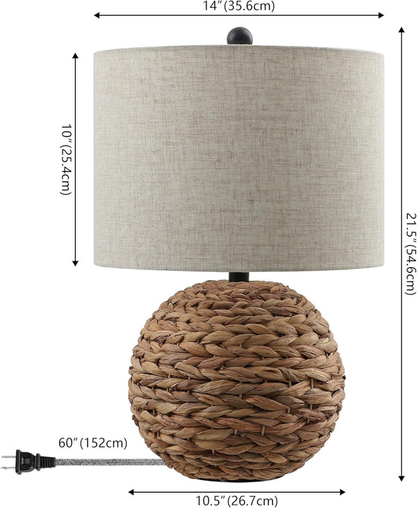 Camilo Coastal Woven Rattan Globe Table Lamp 21.5", Brown3