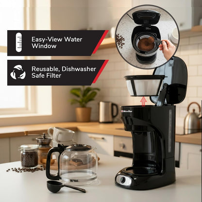 Mueller 12-Cup Drip Coffee Maker | Borosilicate Carafe, Auto-Off, Reusable Filter, Anti-Drip, Keep-Warm Function5