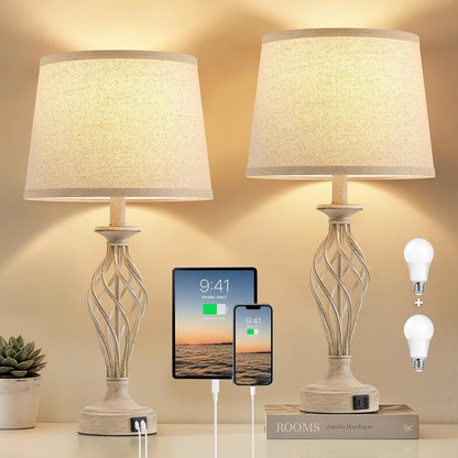 Table Lamp for Bedroom Set of 2 with USB C+A Ports,Modern Night Stand Lamps1