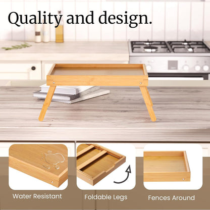 2 Pack Bamboo Bed Tray Table with Folding Legs,Breakfast Trays,Serving Tray for Food and Snack,Laptop Trays for Working(Natural)3