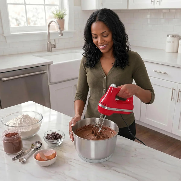 Two Sweet 2-In-1 Hand & Stand Mixer, 11 Speeds with Turbo Boost, 4.4 Qt Rotating Bowl, Dough Hooks, Beaters & Whisk, Tilt-Head Design, 550 Peak Watts, Red8