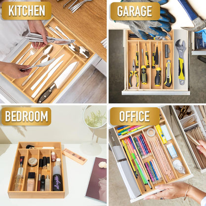 Silverware Organizer Kitchen Drawer Organizer Utensil Organizer Bamboo Silverware Holder Cutlery Organizer in Drawer Flatware Organizer Tray(5 Slots, Natural6