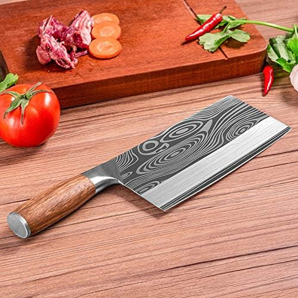 Cleaver Knife,Meat Cleaver Germany Stainless Steel Kitchen Knife Chef Slicing Meat Cleaver 4Cr13Mov Laser Damascus Pattern Knives Cooking Tools (Color : Slicing Knife)3