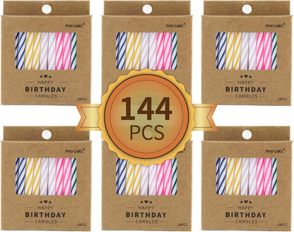144-Count Multicolored Spiral Birthday Candle, Birthday Candles for Cake, Cupcake Candles, Party Celebration1
