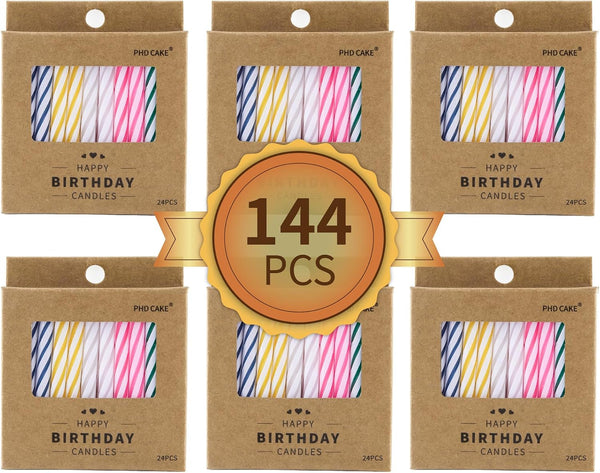 144-Count Multicolored Spiral Birthday Candle, Birthday Candles for Cake, Cupcake Candles, Party Celebration1