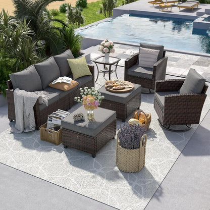 Patio Furniture Set with Swivel Rocking Chair, 6 Pcs Outdoor Couch1