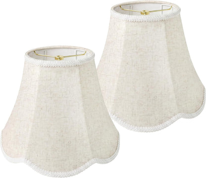 Beige Scalloped Lamp Shades Set of 2, 6.7" X 13" X 10" Bell Linen Lampshades with Petal Edge Braid, Medium Spider Fitter Replacement for Table Lamps, Living Room & Bedroom, Easy Assembly Required1