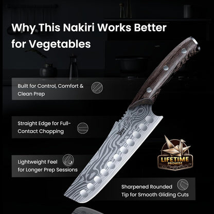 Nakiri Knife, 7.2 Inch Japanese Inspired Vegetable Chef Knife7