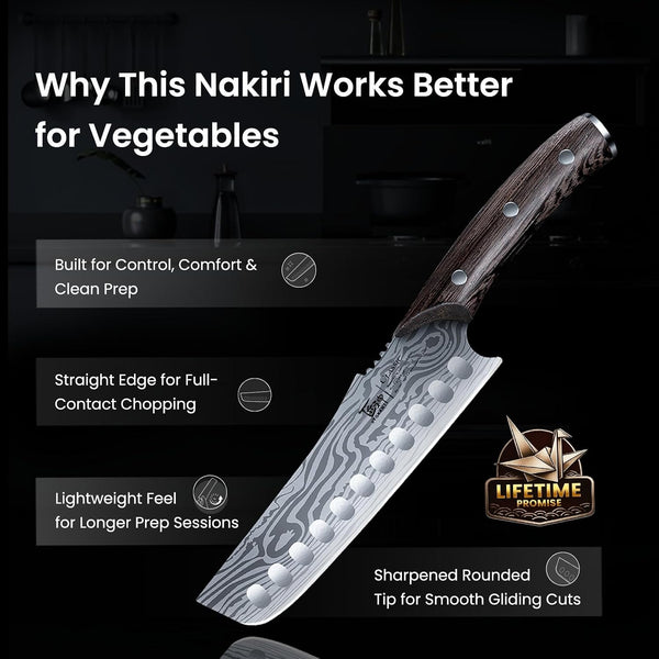 Nakiri Knife, 7.2 Inch Japanese Inspired Vegetable Chef Knife7