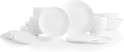 Vitrelle 78-Piece Service for 12 Dinnerware Set, Triple Layer Glass and Chip Resistant, Lightweight round Plates and Bowls Set, Winter Frost White1
