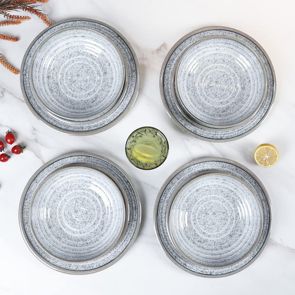 Melamine Dinnerware Sets 12 PCS - Service for 4 Plates & Bowls Sets Grey2