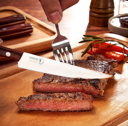 Premium Steak Knives Set of 6 in Gift Box - Polished Wood Handle, HC German Stainless Steel, Straight Edge Non Serrated - 4.8''Dinner Knife, Kitchen Tableware Knives Cutlery Set3