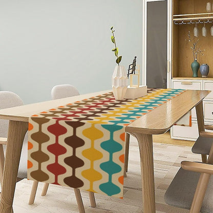 Mid Century Table Runner,Retro 50S 60S Abstract Geometric Kitchen Dining Décor Farmhouse Style Table Décor for Coffee Table Dining Room Table Bedroom Party 13 X 36 Inch2
