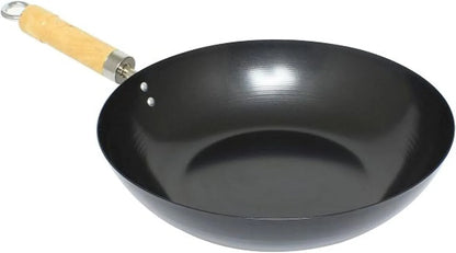 '- 12" Non-Stick Carbon Steel Wok Pan with 7-1/4" Wood Handle- Flat Bottom Cookware Chinese Wok Stir Fry Pans Traditional Woks Grilling Frying Steaming for Authentic Asian Food1