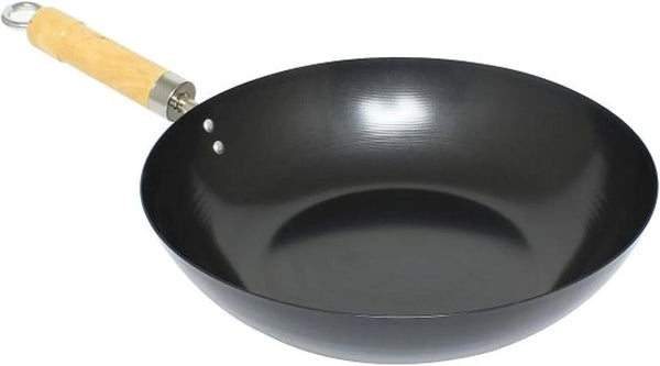 '- 12" Non-Stick Carbon Steel Wok Pan with 7-1/4" Wood Handle- Flat Bottom Cookware Chinese Wok Stir Fry Pans Traditional Woks Grilling Frying Steaming for Authentic Asian Food1