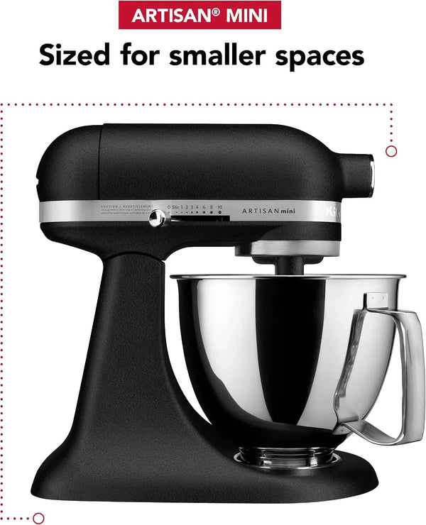 Kitchenaid Artisan Mini, 3.5-Qt Tilt Head Stand Mixer, Cast Iron Black | 3.5 Quart Capacity for Smaller Batches, Add Ingredients with Tilt-Head Design, 10 Speeds, 3 Accessories, Model KSM3316XBK6